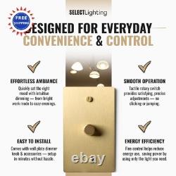 1 Gang Solid Brass Rotary Dimmer Switch Satin Finish Led Select 120V Wall Mount