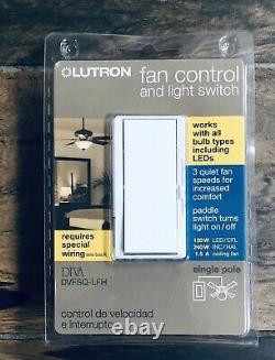 (10 PCS) LUTRON DIVA DVFSQ-LFH Fan and Light Switch White NEW