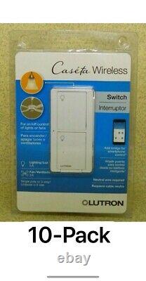 (10 PCS) Lutron Caseta Wireless In-Wall Light/Fan Switch PD-5ANS-WH-R White