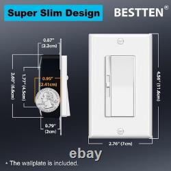 10 PK BESTTEN Single Pole/3-Way Dimmer Light Switch, Wall Plate Included