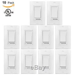 10 Pack 150W LED and CFL/600W Incandescent Wall Light Slide Dimmer Switch White