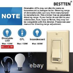 10 Pack BESTTEN Almond Dimmer Light Switch 3 Way or Single Pole for Dimmable