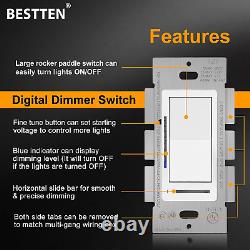 10 Pack BESTTEN Digital Dimmer Light Switch with LED Indicator, Horizontal or