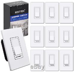 10 Pack BESTTEN Dimmer Light Switch, 3 Way or Single Pole, for Dimmable LED, I