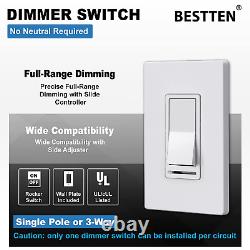 10 Pack BESTTEN Dimmer Light Switch, 3 Way or Single Pole, for Dimmable LED, I