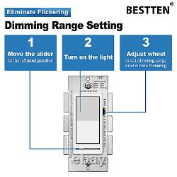 10 Pack BESTTEN Dimmer Light Switch, 3 Way or Single Pole, for Dimmable LED, I