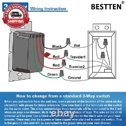 10 Pack BESTTEN Dimmer Light Switch, 3 Way or Single Pole, for Dimmable LED, I