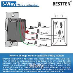 10 Pack BESTTEN Dimmer Light Switch, 3 Way or Single Pole, for Dimmable LED, I