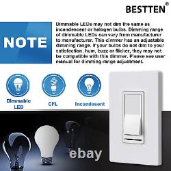 10 Pack BESTTEN Dimmer Light Switch, 3 Way or Single Pole, for Dimmable LED, I