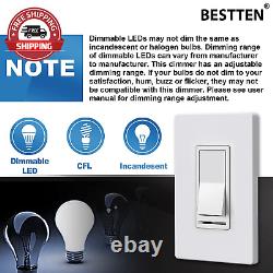 10 Pack BESTTEN Dimmer Light Switch, 3 Way or Single Pole, for Dimmable LED, I