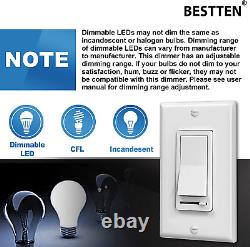 10 Pack BESTTEN Dimmer Light Switch Single-Pole or 3-Way 120V Compatible with