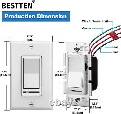 10 Pack BESTTEN Dimmer Light Switch Single-Pole or 3-Way 120V Compatible with