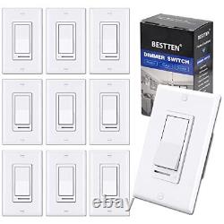 10 Pack BESTTEN Dimmer Light Switch, Single-Pole or 3-Way, 120V, with Dimma