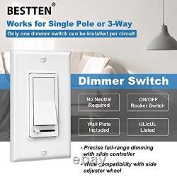 10 Pack BESTTEN Dimmer Light Switch, Single-Pole or 3-Way, 120V, with Dimma