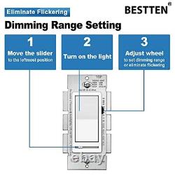 10 Pack BESTTEN Dimmer Light Switch, Single-Pole or 3-Way, 120V, with Dimma