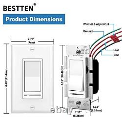 10 Pack BESTTEN Dimmer Light Switch, Single-Pole or 3-Way, 120V, with Dimma