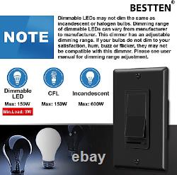 10 Pack BESTTEN Dimmer Wall Light Switch, Compatible with Dimmable LED, CFL