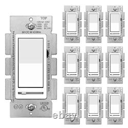 10 Pack BESTTEN Dimmer Wall Light Switch, Single Pole or 3-Way, Compatible and