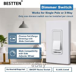 10 Pack BESTTEN Dimmer Wall Light Switch, Single Pole or 3-Way, Compatible wit