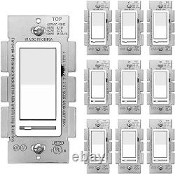 10 Pack BESTTEN Dimmer Wall Light Switch, Single Pole or 3-Way, Compatible wit