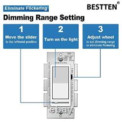 10 Pack BESTTEN Dimmer Wall Light Switch Single Pole or 3-Way with Dimmable L