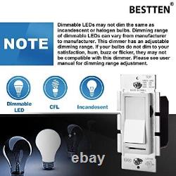 10 Pack BESTTEN Dimmer Wall Light Switch Single Pole or 3-Way with Dimmable L