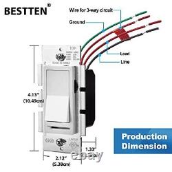 10 Pack BESTTEN Dimmer Wall Light Switch Single Pole or 3-Way with Dimmable L