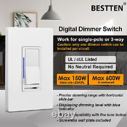 10 Pack Digital Dimmer Light Switch with LED Indicator, Horizontal Dimming Sl