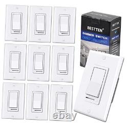 10 Pack Dimmer Light Switch, Single-Pole or 3-Way, 120V, Compatible 1. White