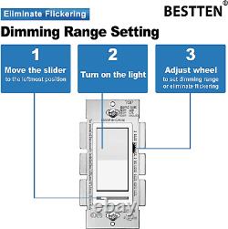 10 Pack Dimmer Light Switch, Single-Pole or 3-Way, 120V, Compatible with Dimm