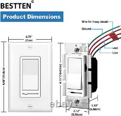 10 Pack Dimmer Light Switch, Single-Pole or 3-Way, 120V, Compatible with Dimm