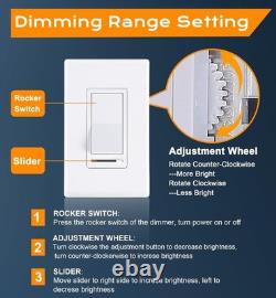 10 Pack Slide Dimmer Switch 3-Way, 150W LED/CFL, 600W Incandescent, Copper