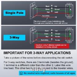 12 Pack Super Slim Slide Dimmer Light Switch, Single Pole or 3 Way Dimmer Swi