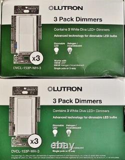 (2) LUTRON DIVA (3) Pack C L DIMMERS Model DVCL-153P-WH-3- BRAND NEW