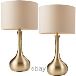 2 PACK Touch Dimmer Table Lamp Brass & Taupe Shade Metal Bedside Reading Light