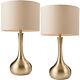 2 Pack Touch Dimmer Table Lamp Brass & Taupe Shade Metal Bedside Reading Light