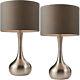 2 Pack Touch Dimmer Table Lamp Satin Nickel & Grey Shade Metal Bedside Light