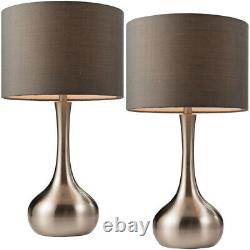 2 PACK Touch Dimmer Table Lamp Satin Nickel & Grey Shade Metal Bedside Light