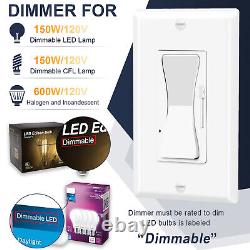 20× Rocker Dimmer Switch for Dimmable LED, Halogen and Incandescent Bulbs White