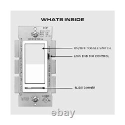 3-Way White Dimmer Switch, Single Pole, Decora, Rocker Switch, Slide Dimmer