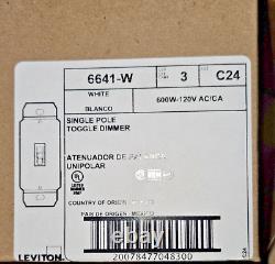 30 Leviton 6641 WHITE Toggle Dimmer 600 Watt Incandescent Single Pole CASE OF 30