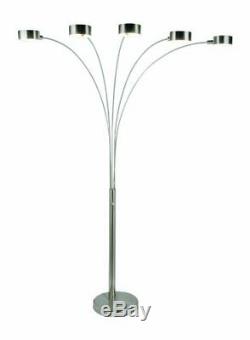 5 Arc Brushed Steel Floor Lamp with Dimmer Switch Stainless Steel Industrial