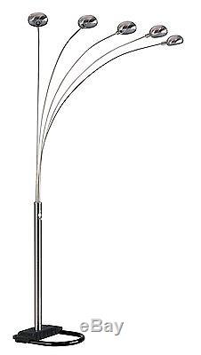 5-Arm Arch Floor Lamp with Dimmer Nickel Light Switch Control Intensity Metal Base
