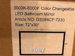 72x30 inch Wall Mounted LED Lighted Bathroom Mirror Dimmer Touch Switch+Anti Fog