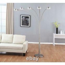 ARTIVA Floor Lamp Modern Arched 88 in Tree Dimmable Brushed Steel Nickel 5-Light