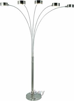 Artiva USA Micah 5 Arc Brushed Steel Floor Lamp with Dimmer Switch, 360 Degree