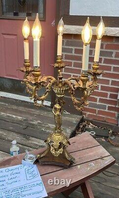 BEAUTIFUL ANTIQUE Electric Brass 5 Light Table Candelabra Piano Statue Lamp