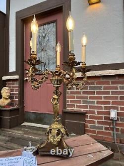 BEAUTIFUL ANTIQUE Electric Brass 5 Light Table Candelabra Piano Statue Lamp