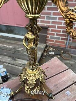 BEAUTIFUL ANTIQUE Electric Brass 5 Light Table Candelabra Piano Statue Lamp