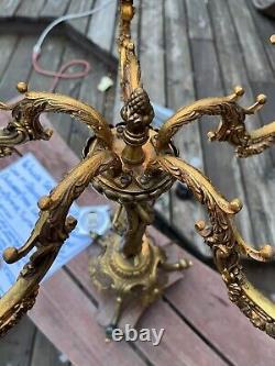 BEAUTIFUL ANTIQUE Electric Brass 5 Light Table Candelabra Piano Statue Lamp